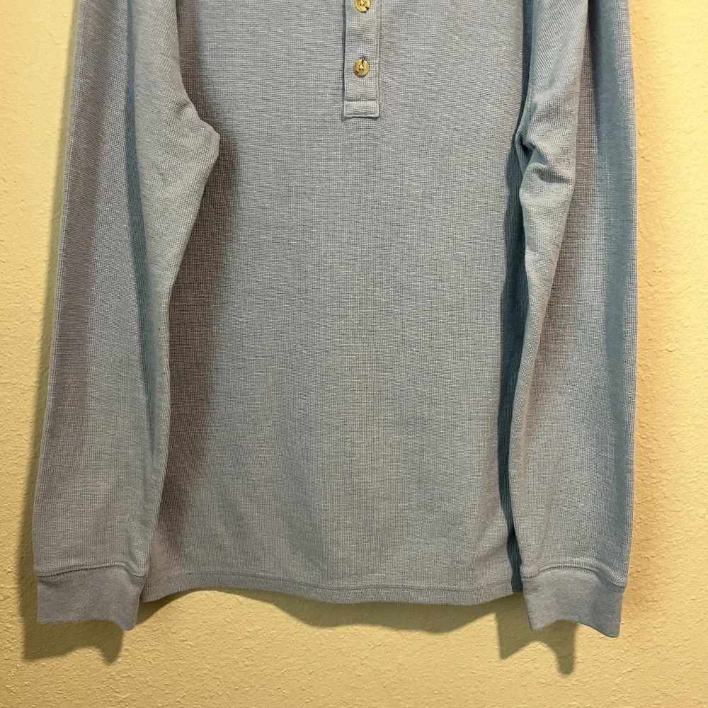Banana Republic Henley Shirt Men's Medium Waffle Knit Cotton Blend Light Blue LS